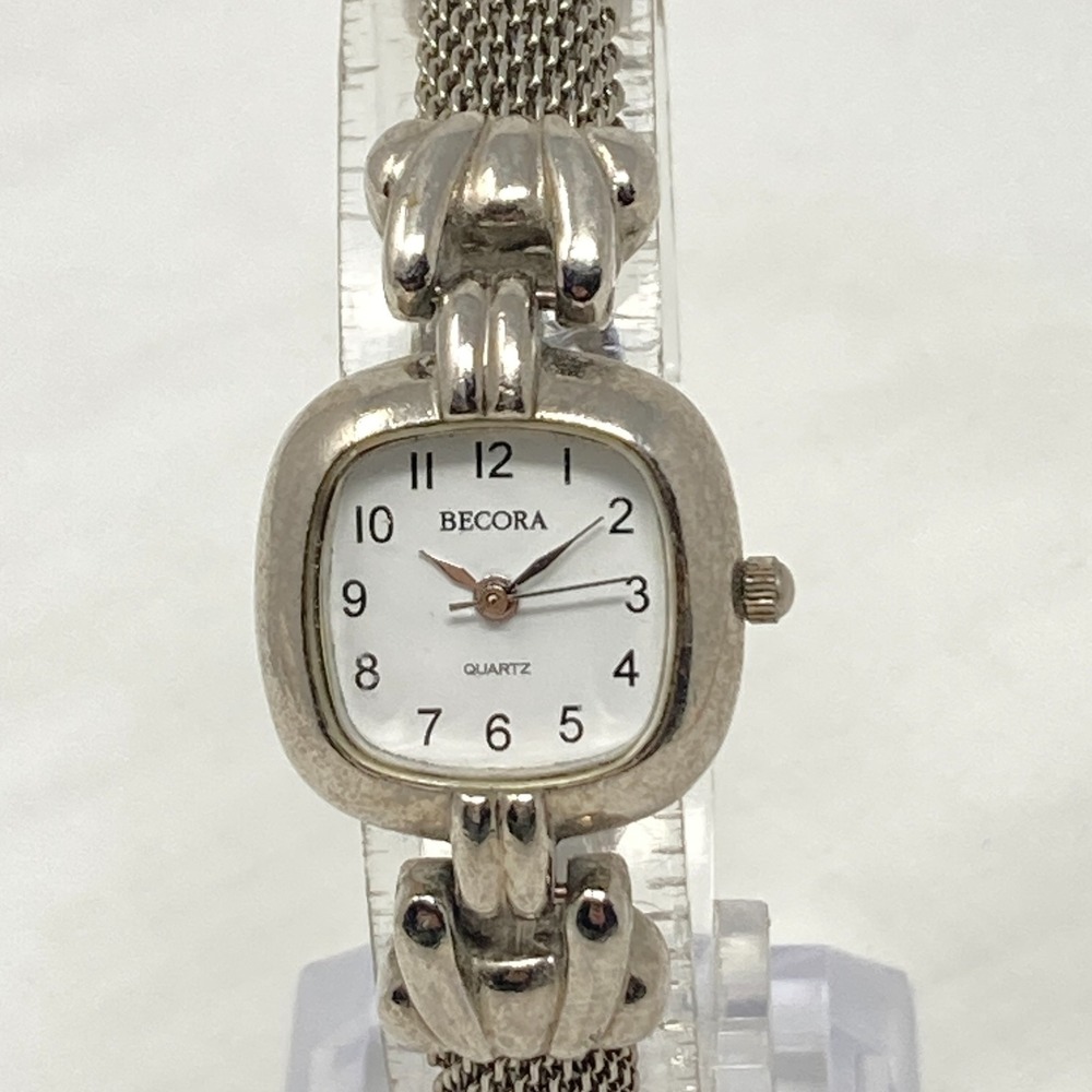 Vintage Becora Watch Women 21mm Silver Tone Mesh Band Square New Battery 6.5"